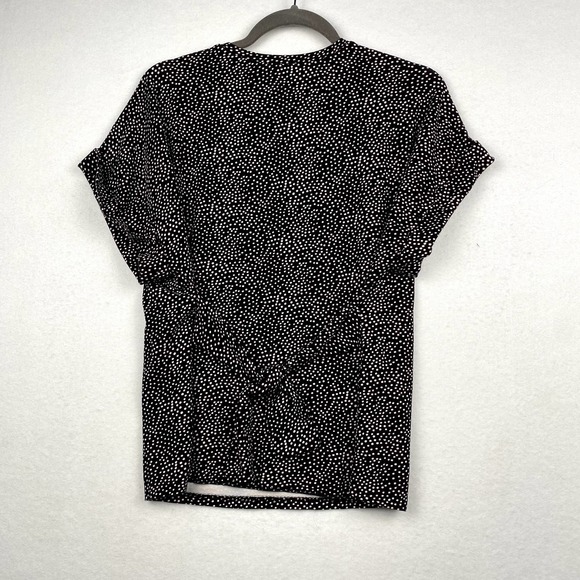 Express Sz M Women's Black Polka Dot Printed Top with Tie on Back Short Sleeve - Picture 6 of 8